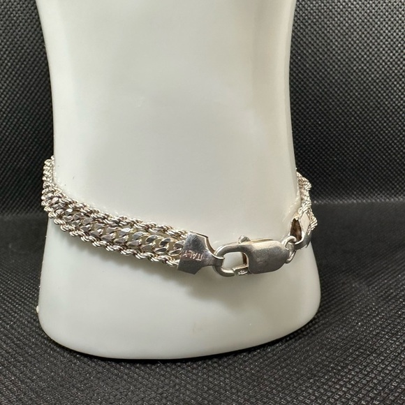 Vintage Italian Sterling Silver Bracelet | 11g Rope & Curb Chain 925 - Picture 7 of 16